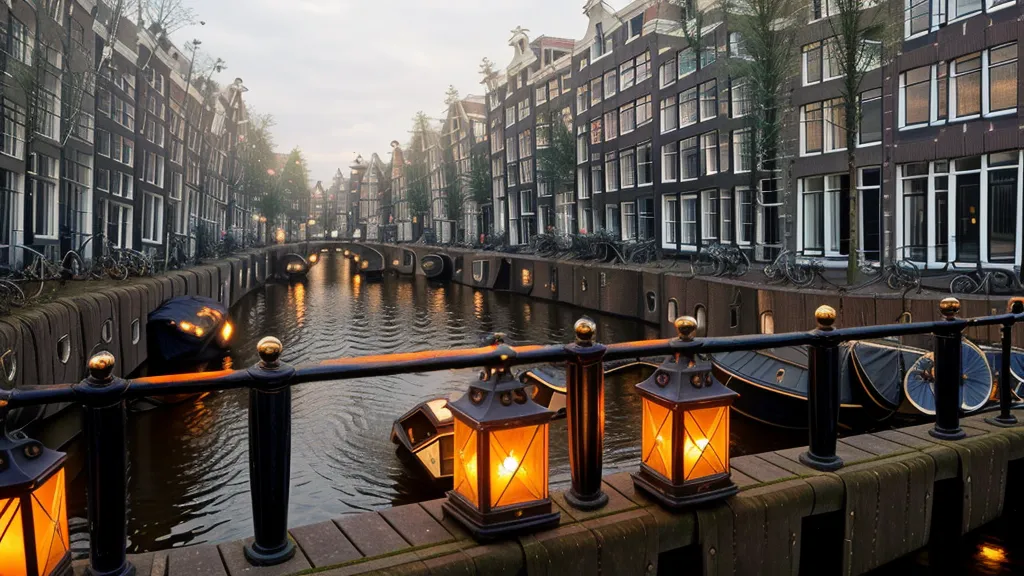 Hand holding a smartphone with a travel booking app in Amsterdam