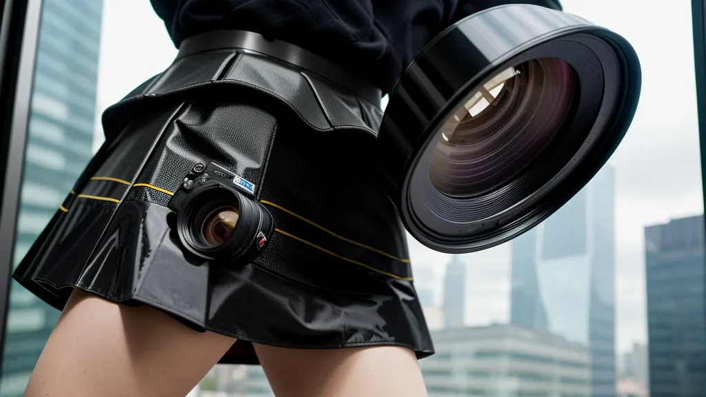 A camera lens with a lens skirt pressed against the TV Tower glass