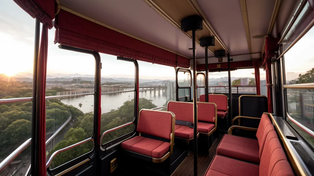 The Golden Gate Bridge cables viewed through a tour bus window.