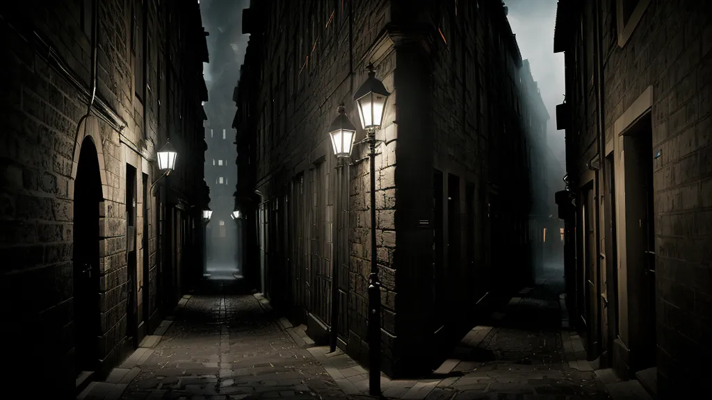 A camera tripod braced on uneven cobblestones in a dark Edinburgh alleyway during a late-night ghost tour, set up for a long-exposure night photography shot