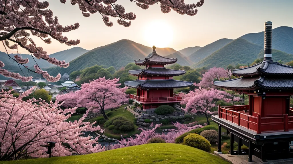 Professional camera on a tripod at the Chureito Pagoda overlooking Mt. Fuji.