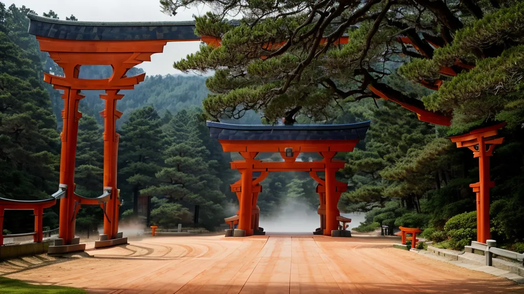 The iconic red Torii gate of Hakone Shrine standing in Lake Ashi.
