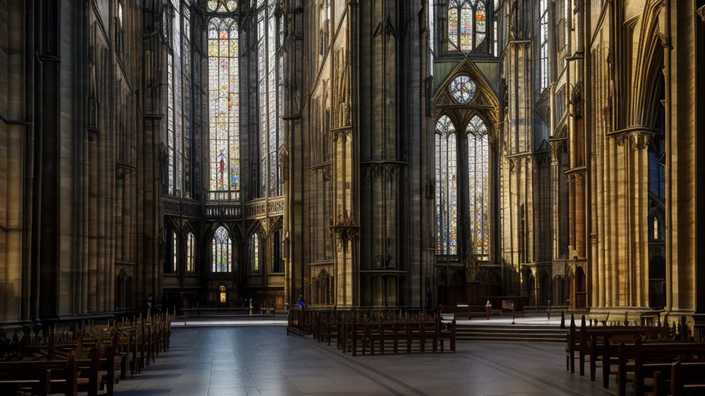 Sunlight creating colorful patterns on the stone floor of St. Vitus Cathedral