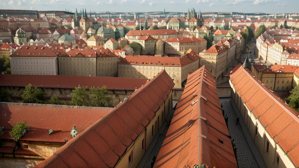 Panoramic view of Prague's red rooftops from the castle hill