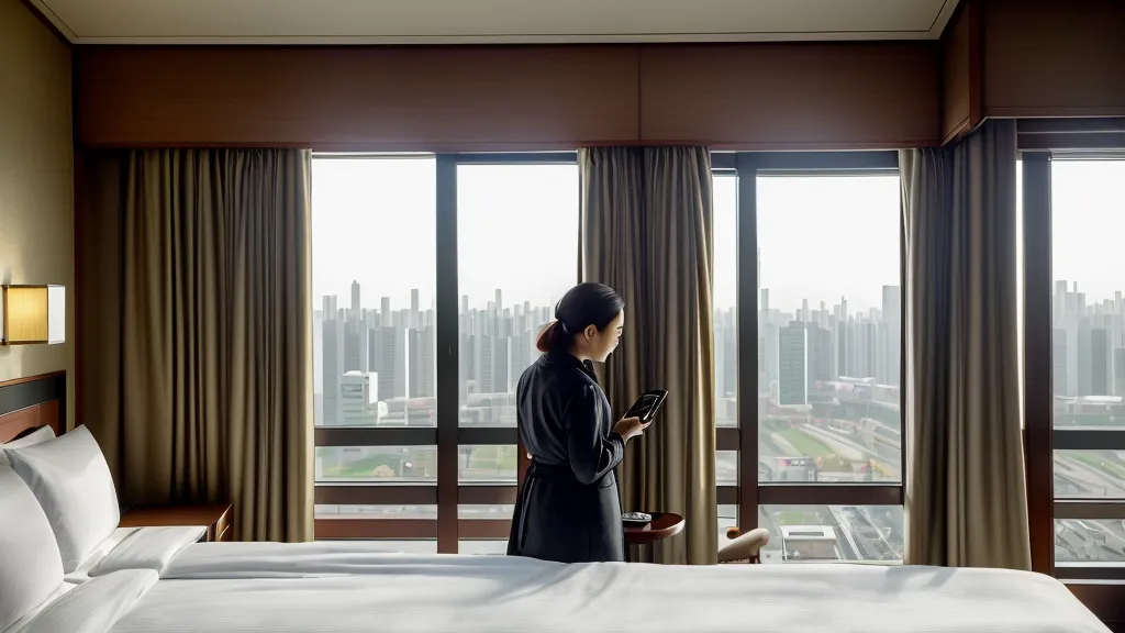 An automated check-in kiosk at a modern business hotel in Seoul.