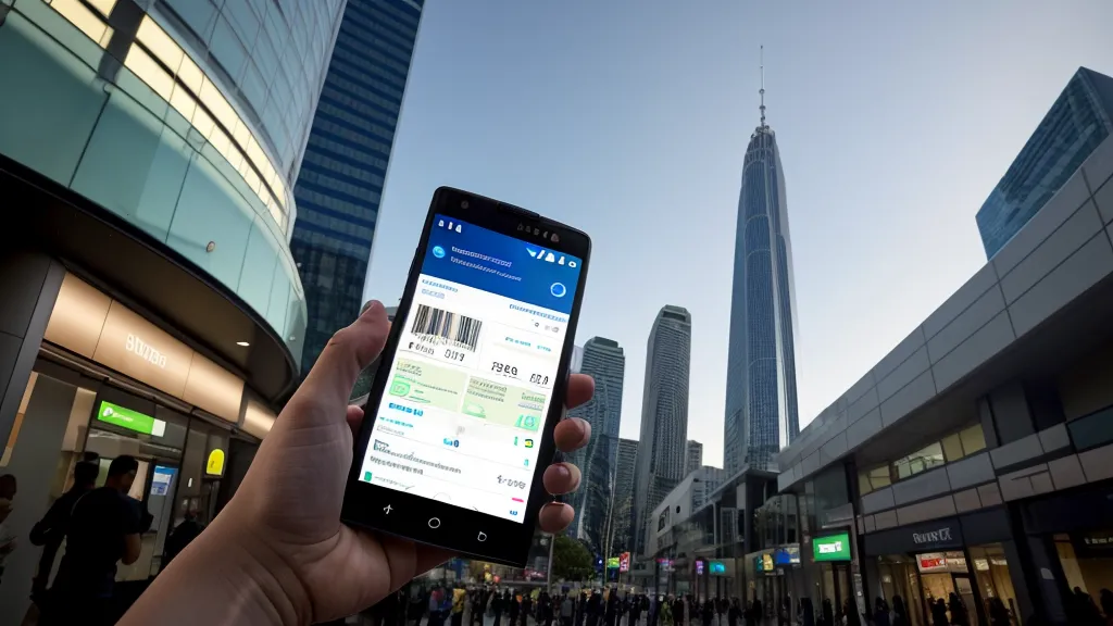 A hand holding a smartphone with a digital ticket in front of the Burj Khalifa entrance