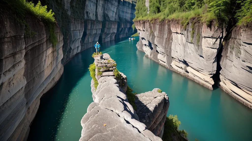 A view looking down from Marienbrücke into the 90-meter deep Pöllat Gorge.